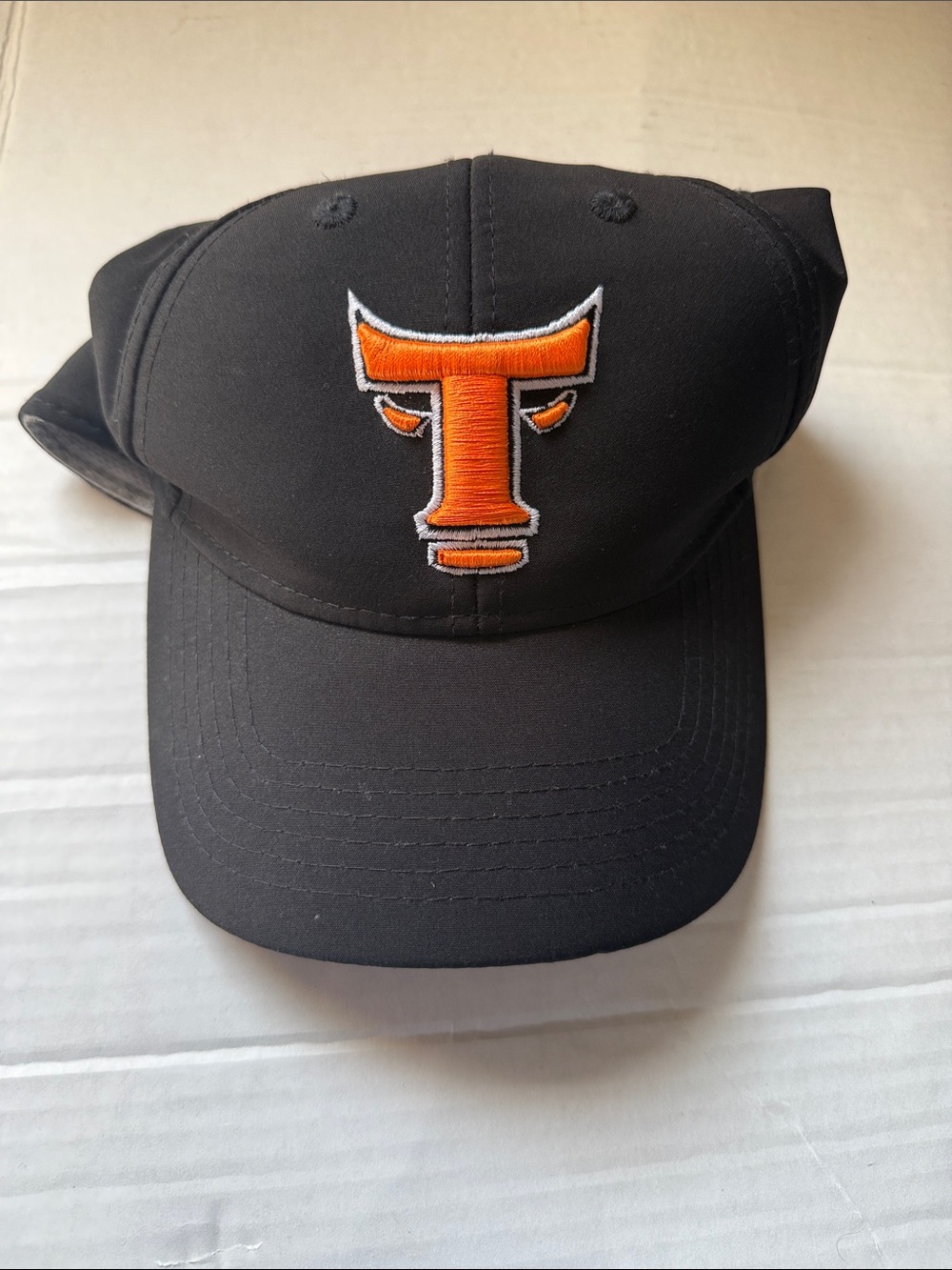 Black Baseball Cap with Orange 'T' Embroidered Logo